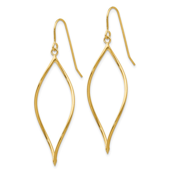 14K Gold Polished Twisted Oblong Dangle Earrings - 1.5" Long