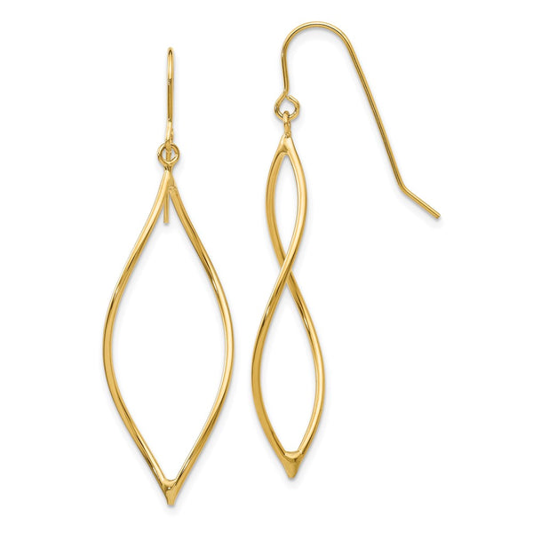 14K Gold Polished Twisted Oblong Dangle Earrings - 1.5" Long