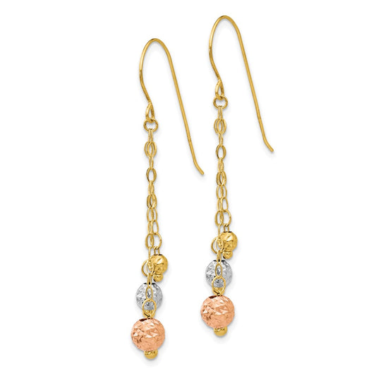 Buy Exclusive 14K Tri-Color Dangle Earrings - Stylish Diamond-Cut Beads