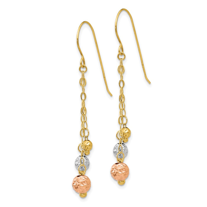 Buy Exclusive 14K Tri-Color Dangle Earrings - Stylish Diamond-Cut Beads-2