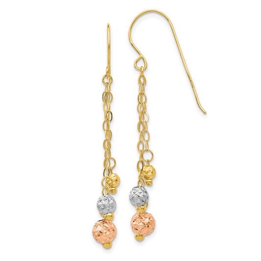 Buy Exclusive 14K Tri-Color Dangle Earrings - Stylish Diamond-Cut Beads