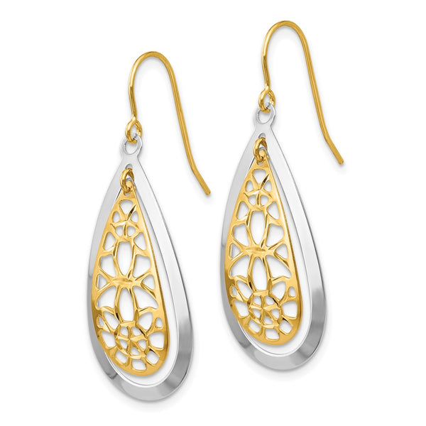 14K Two-Tone Diamond-Cut Dangle Earrings