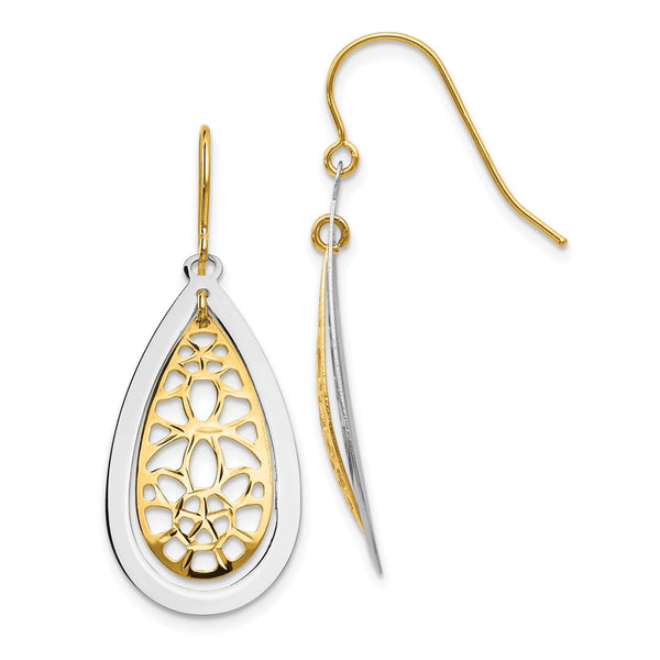 14K Two-Tone Diamond-Cut Dangle Earrings