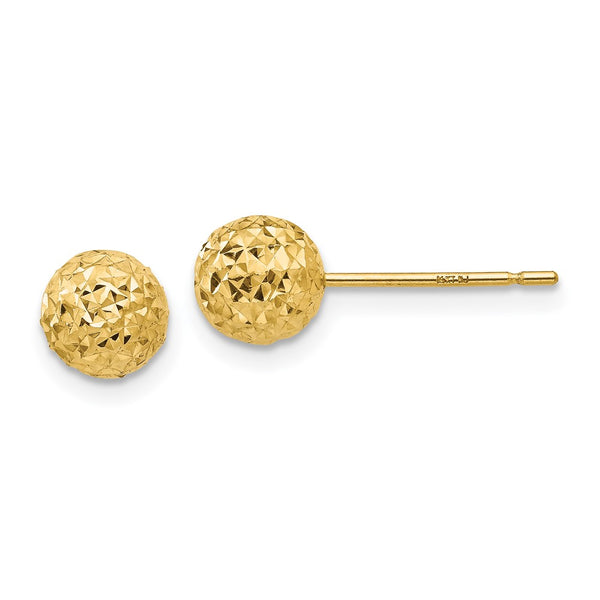 14K Gold Diamond-Cut Ball Stud Earrings