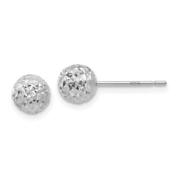 14K White Gold 6mm Round Ball Stud Earrings