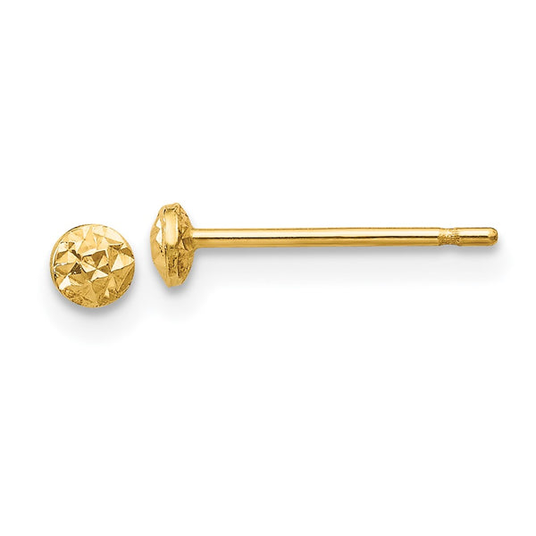 14K Gold 3mm Puff Circle Stud Earrings