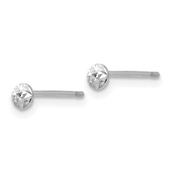 14K White Gold 3mm Round Puff Stud Earrings