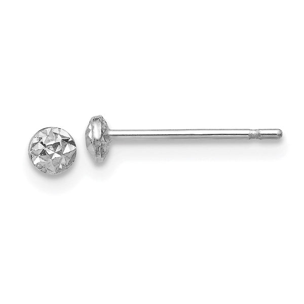 14K White Gold 3mm Round Puff Stud Earrings