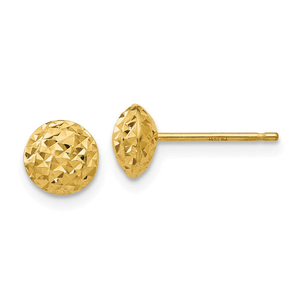 14K Gold 6mm Round Puff Circle Stud Earrings