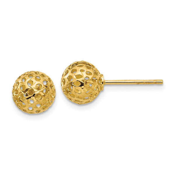 14K Gold Diamond-Cut Bead Stud Earrings