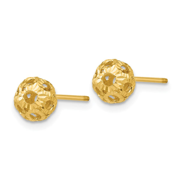 14K Gold Open Diamond-Cut Ball Stud Earrings