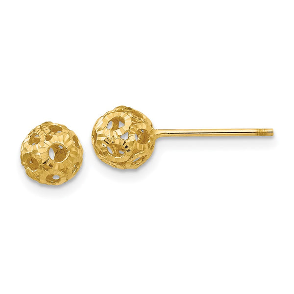 14K Gold Open Diamond-Cut Ball Stud Earrings