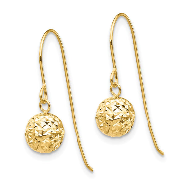 14K Gold 6mm Diamond-Cut Bead Dangle Earrings