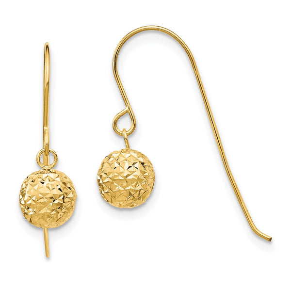 14K Gold 6mm Diamond-Cut Bead Dangle Earrings