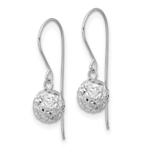 14K White Gold 6mm Diamond-Cut Ball Drop Earrings