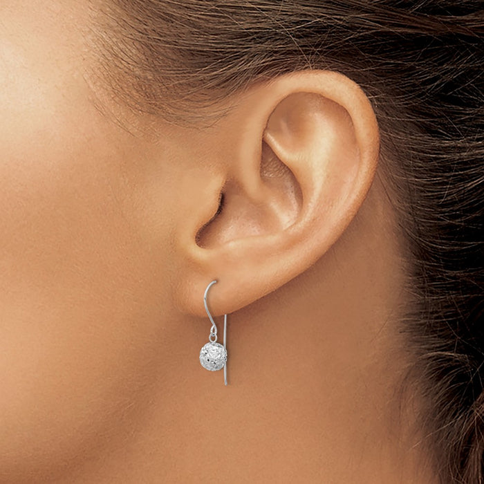Shop Stylish 14K White Gold 6mm Diamond-Cut Ball Drop Earrings - Luxury Value!-3