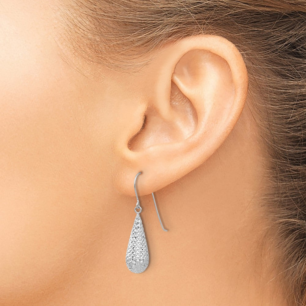 Buy Stylish 14K White Gold Diamond-Cut Puff Teardrop Dangle Earrings