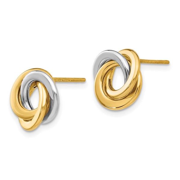 14K Two-Tone Interlocking Circle Stud Earrings - 12mm Diameter