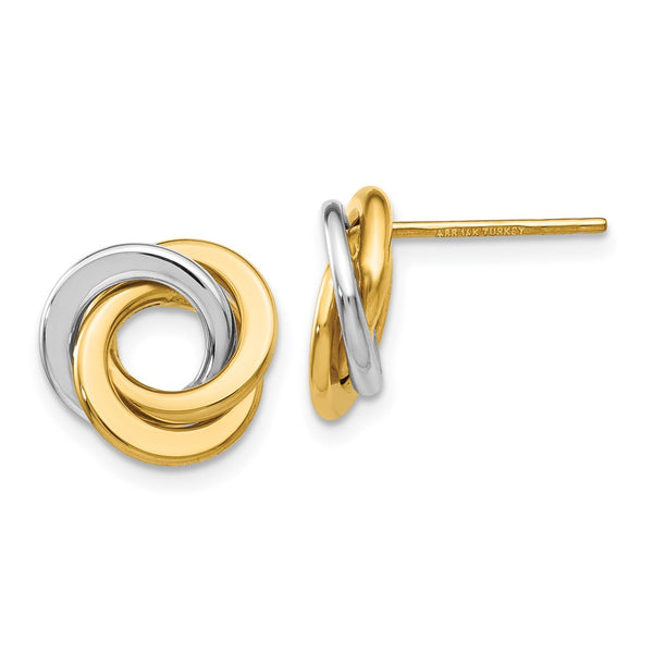 14K Two-Tone Interlocking Circle Stud Earrings - 12mm Diameter