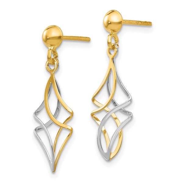14K Two-Tone Drop Earrings - Post Back