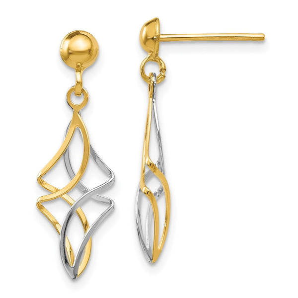 14K Two-Tone Drop Earrings - Post Back