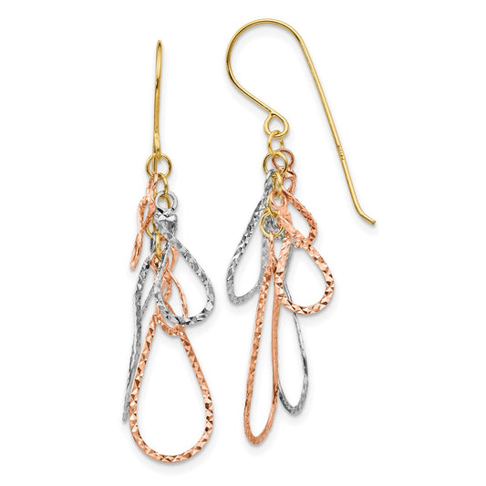 Buy 14K Tri-Color Gold Teardrop Dangle Earrings - Stylish Diamond-Cut Design