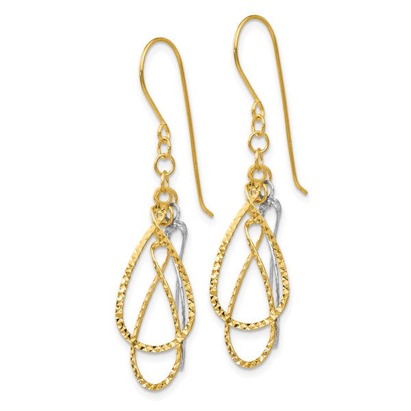 14K Two-Tone Diamond-Cut Teardrop Earrings
