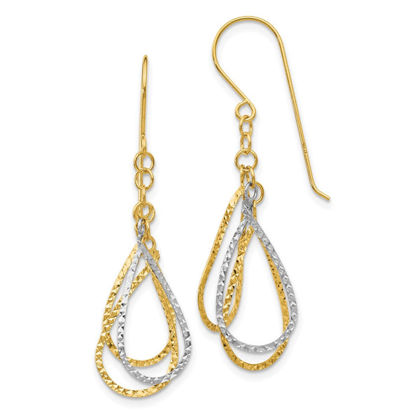 14K Two-Tone Diamond-Cut Teardrop Earrings