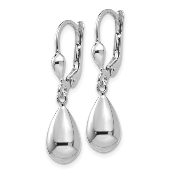 Polished 14K White Gold Dangle Leverback Earrings