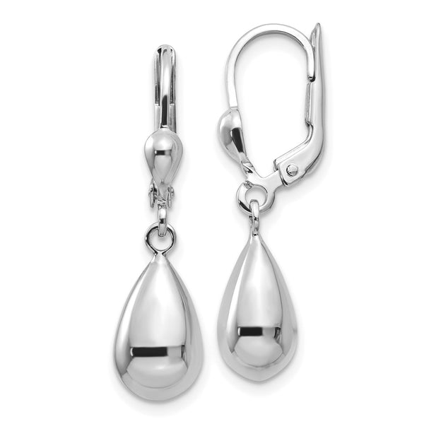 Polished 14K White Gold Dangle Leverback Earrings