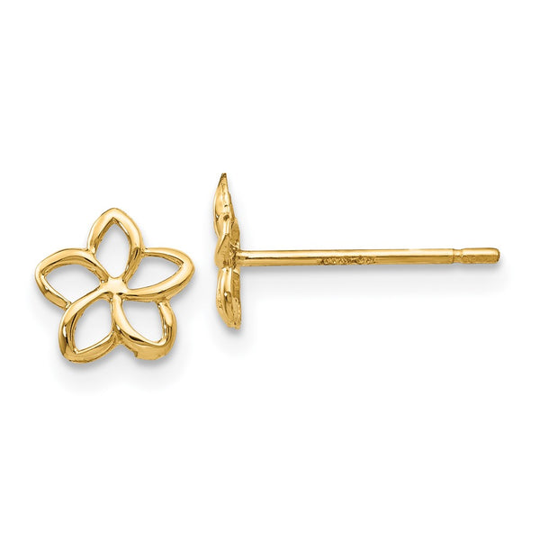 14K Gold Plumeria Stud Earrings
