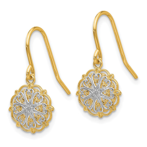 14K Gold & Rhodium Plated Textured Dangle Earrings