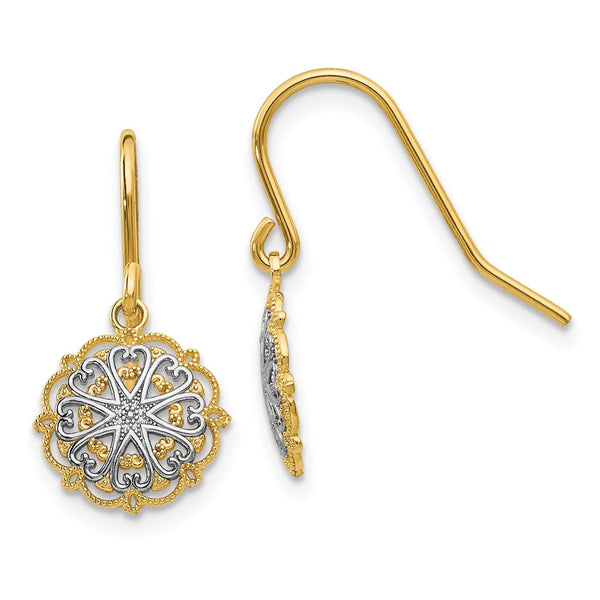 14K Gold & Rhodium Plated Textured Dangle Earrings