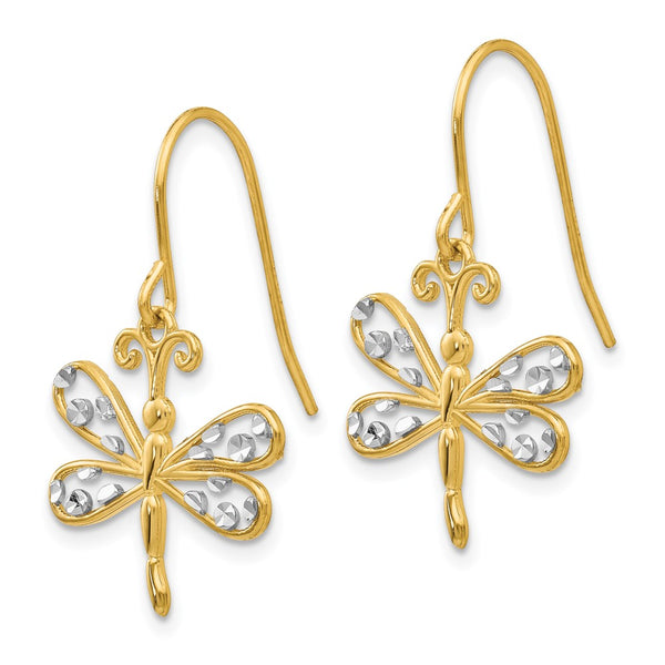 14K Gold & Rhodium-Plated Diamond-Cut Dragonfly Earrings