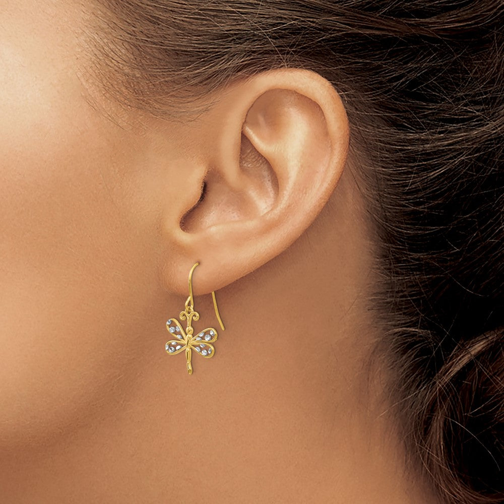 Buy 14K Gold & Rhodium-Plated Diamond-Cut Dragonfly Earrings - Stylish Value