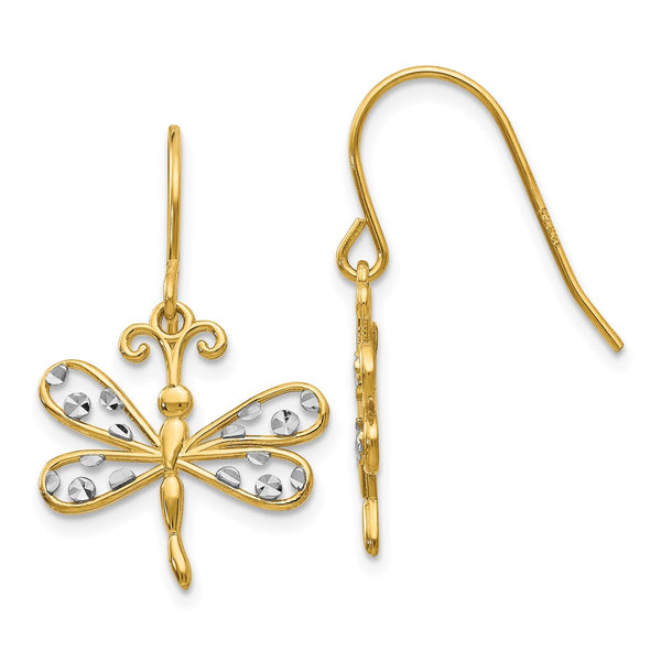 14K Gold & Rhodium-Plated Diamond-Cut Dragonfly Earrings