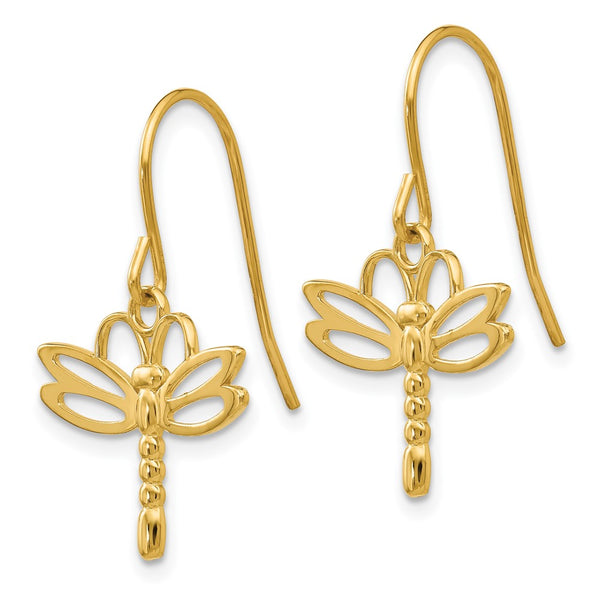 14K Gold Dragonfly Earrings - Lightweight, 0.85mm