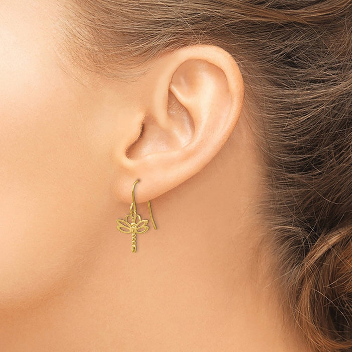 Exclusive 14K Gold Dragonfly Earrings - Stylish & Lightweight Design, 0.85mm-3