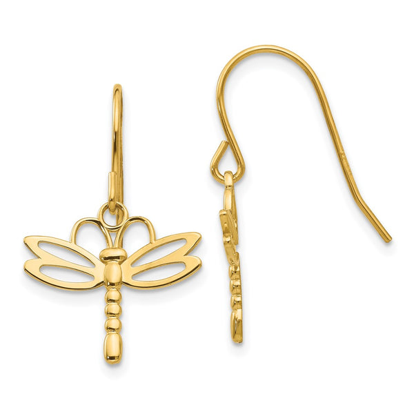 14K Gold Dragonfly Earrings - Lightweight, 0.85mm