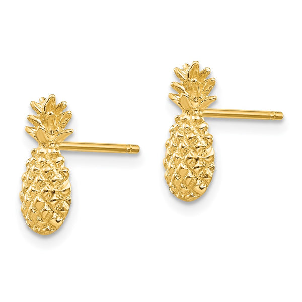 14K Gold Pineapple Stud Earrings, 0.85mm