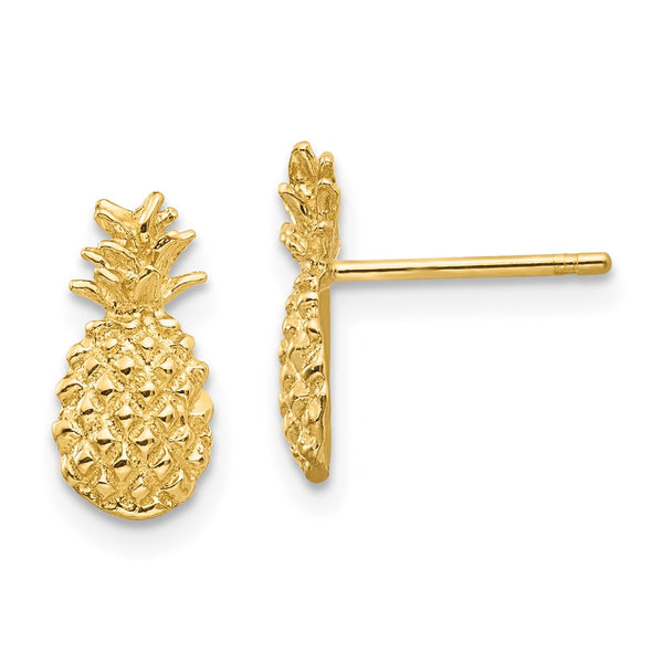 14K Gold Pineapple Stud Earrings, 0.85mm