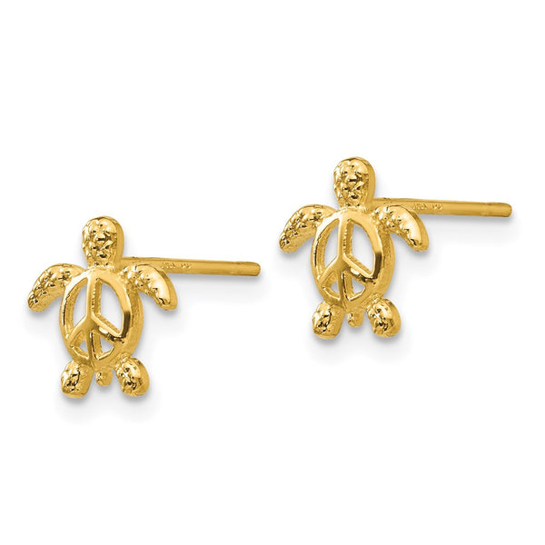 14K Gold Peace Turtle Stud Earrings