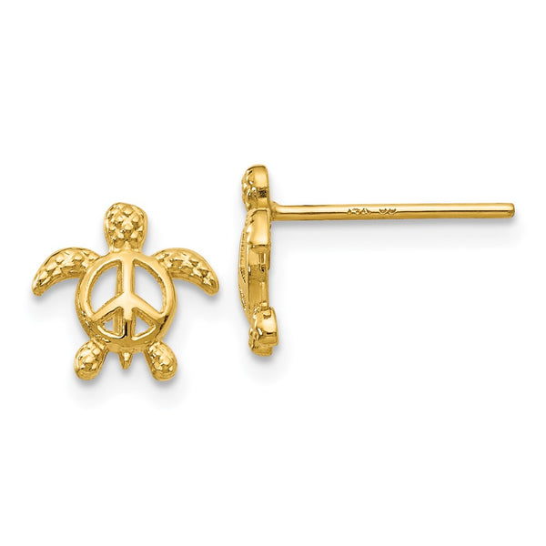 14K Gold Peace Turtle Stud Earrings