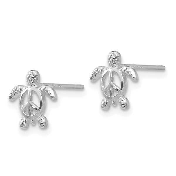 14K White Gold Turtle Peace Symbol Stud Earrings