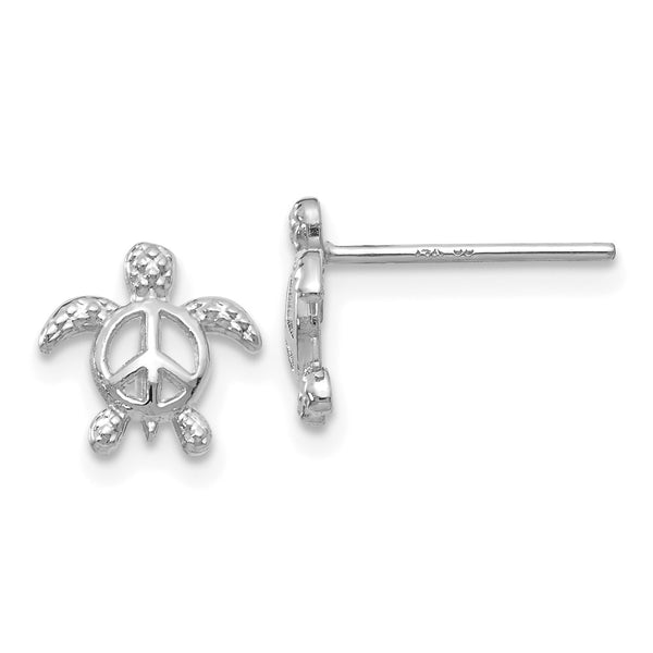 14K White Gold Turtle Peace Symbol Stud Earrings