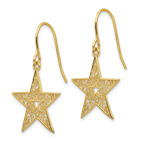 14K Gold Filigree Star Earrings - 0.85mm