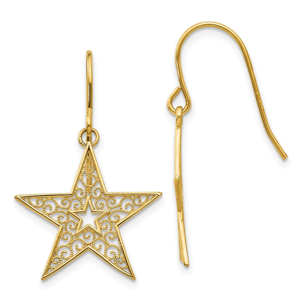 14K Gold Filigree Star Earrings - 0.85mm