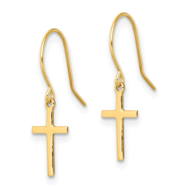14K Gold Dangle Cross Earrings - Lightweight