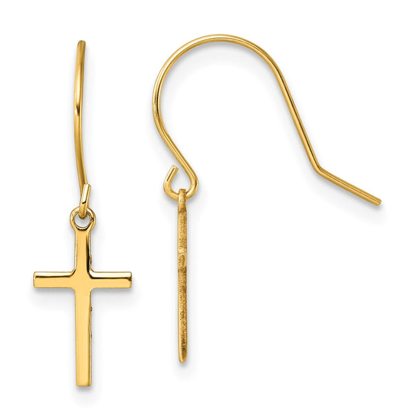 14K Gold Dangle Cross Earrings - Lightweight