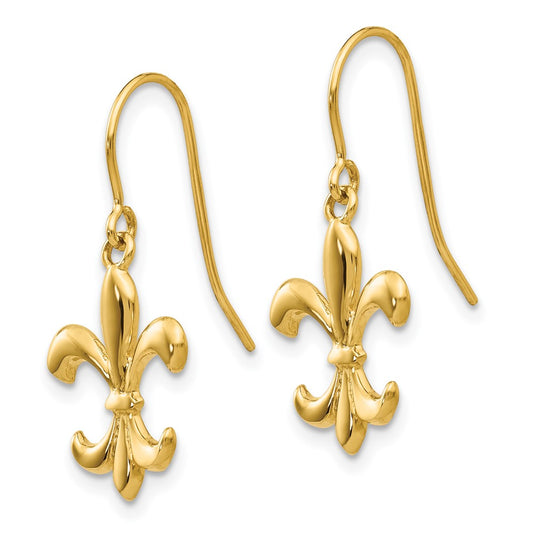 Exclusive 14K Gold Polished Fleur de Lis Drop Earrings - Stylish & Affordable!